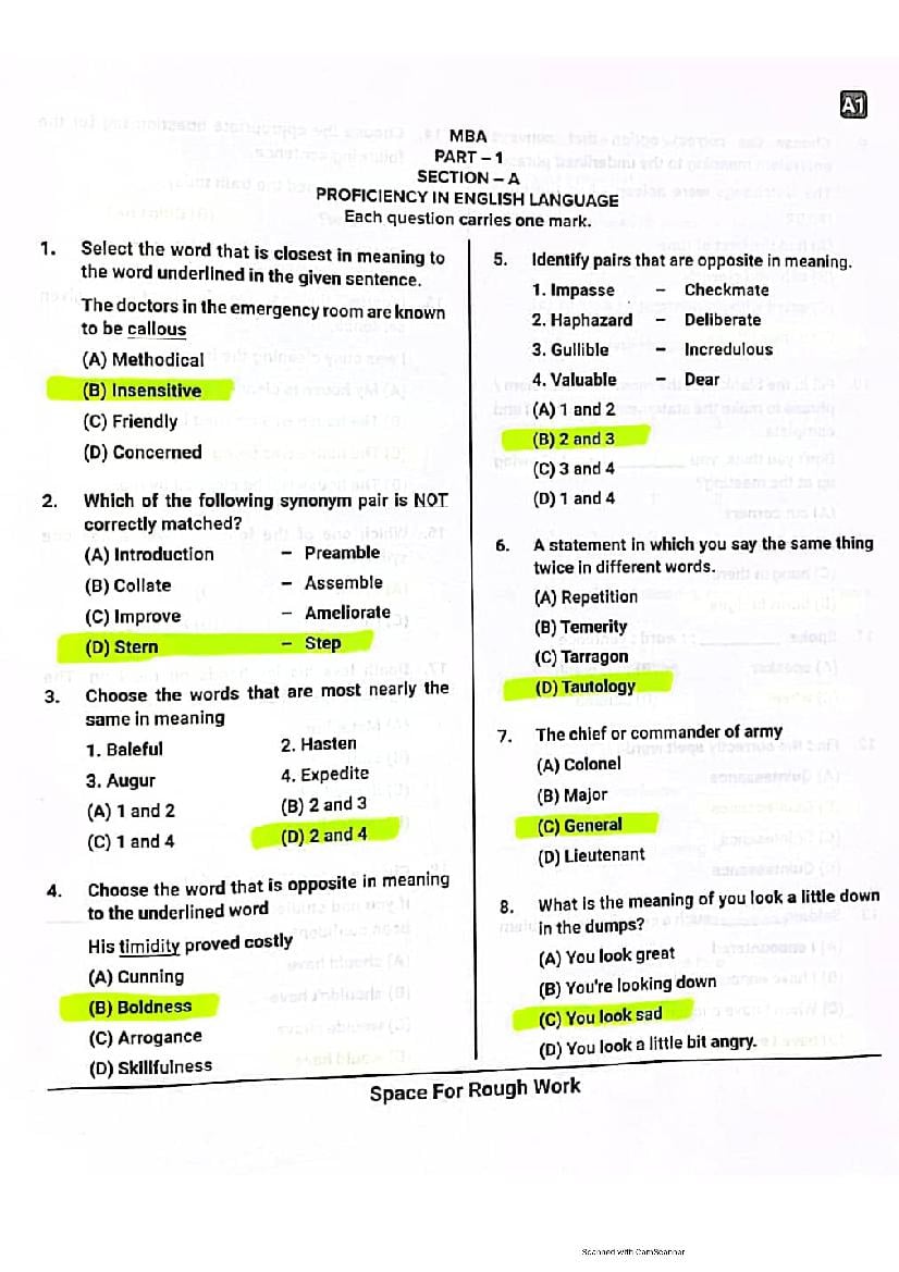 Karnataka PGCET 2021 Question Paper MBA - Page 1