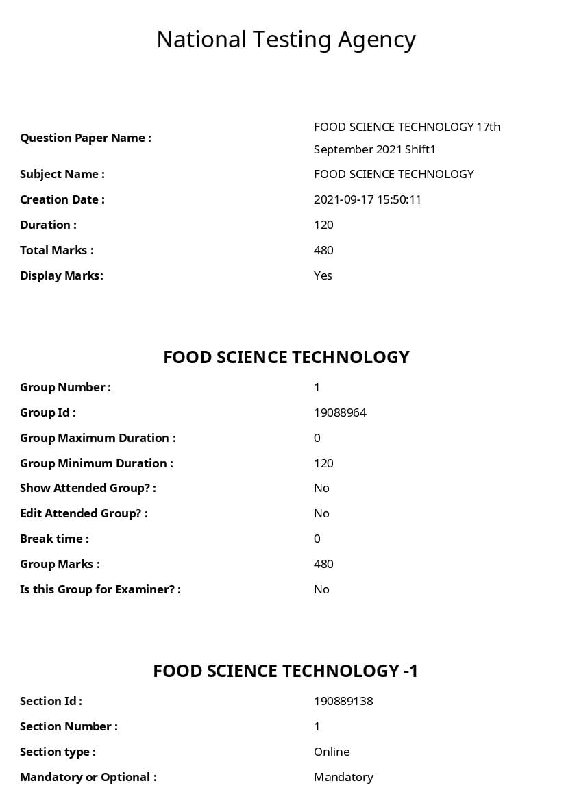 ICAR AIEEA PG 2021 Question Paper Food Science Technology - Page 1