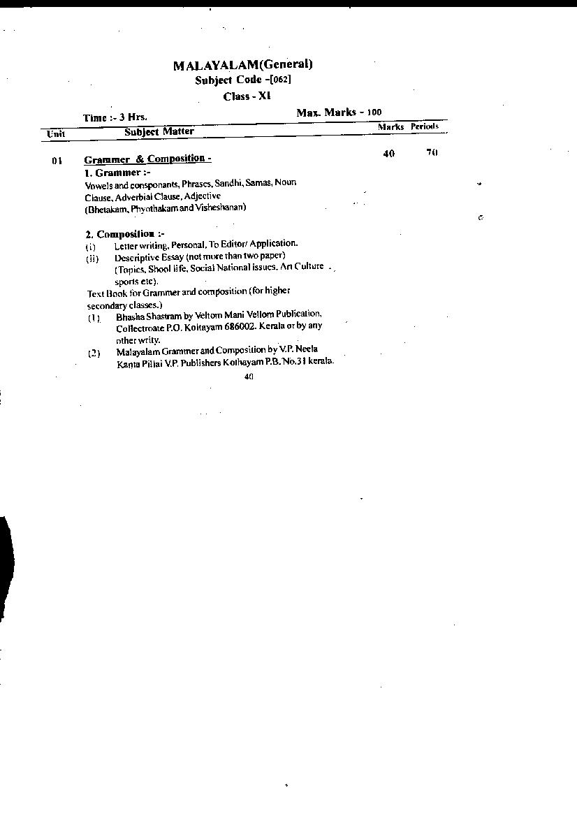 CG Board 11th Syllabus 2024 Malayalam - Page 1