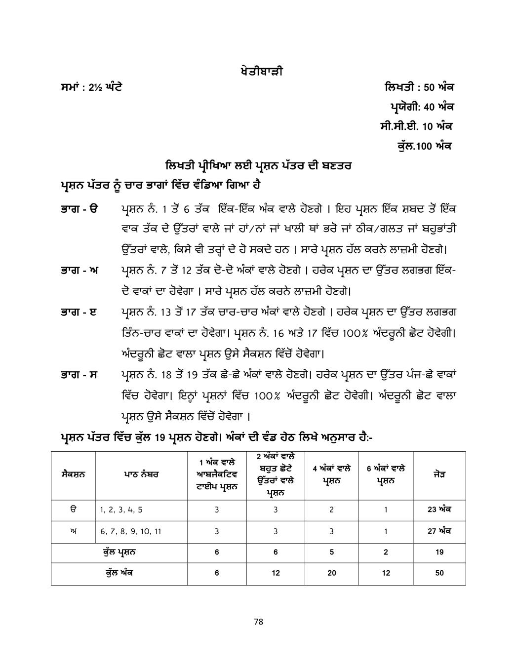 PSEB Syllabus 2020-21 for Class 8 Agriculture - Page 1