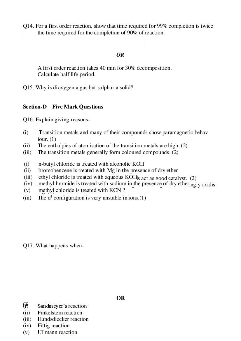 PSEB 12th Chemistry Model Paper 2024 (PDF) - Punjab Board Class 12 ...