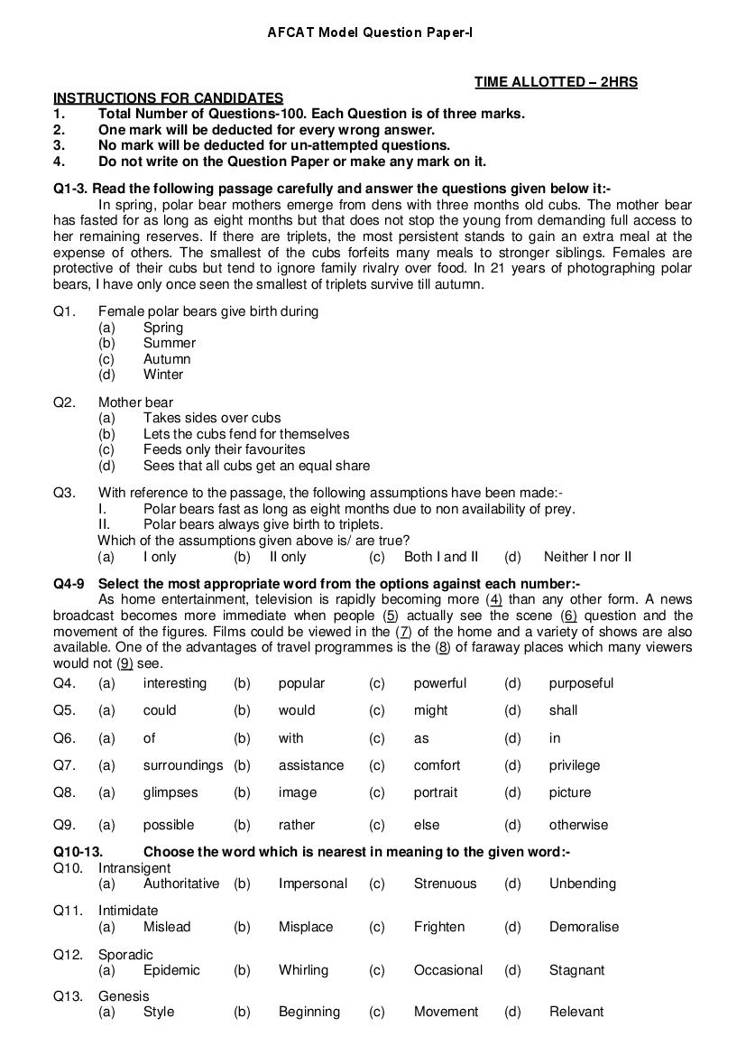 AFCAT Sample Paper Set 1 - Page 1