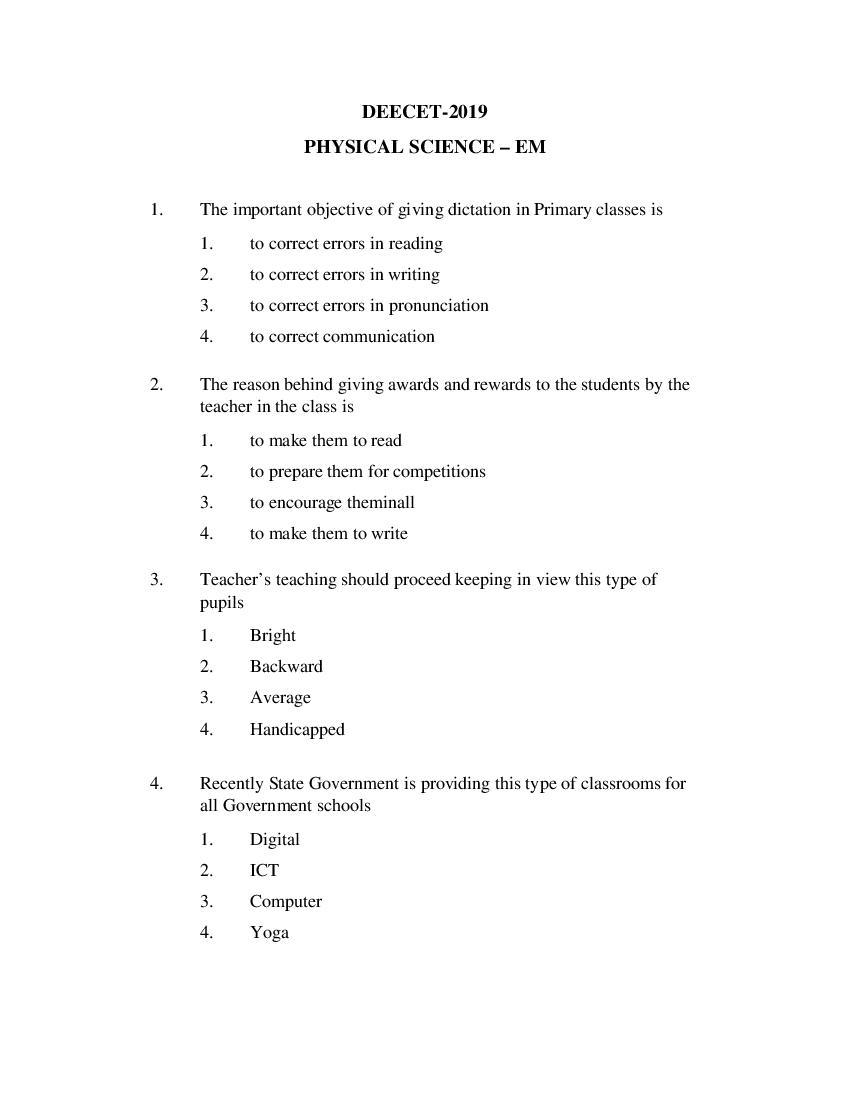 AP DEECET 2019 Question Paper Physical Science (English) - Page 1