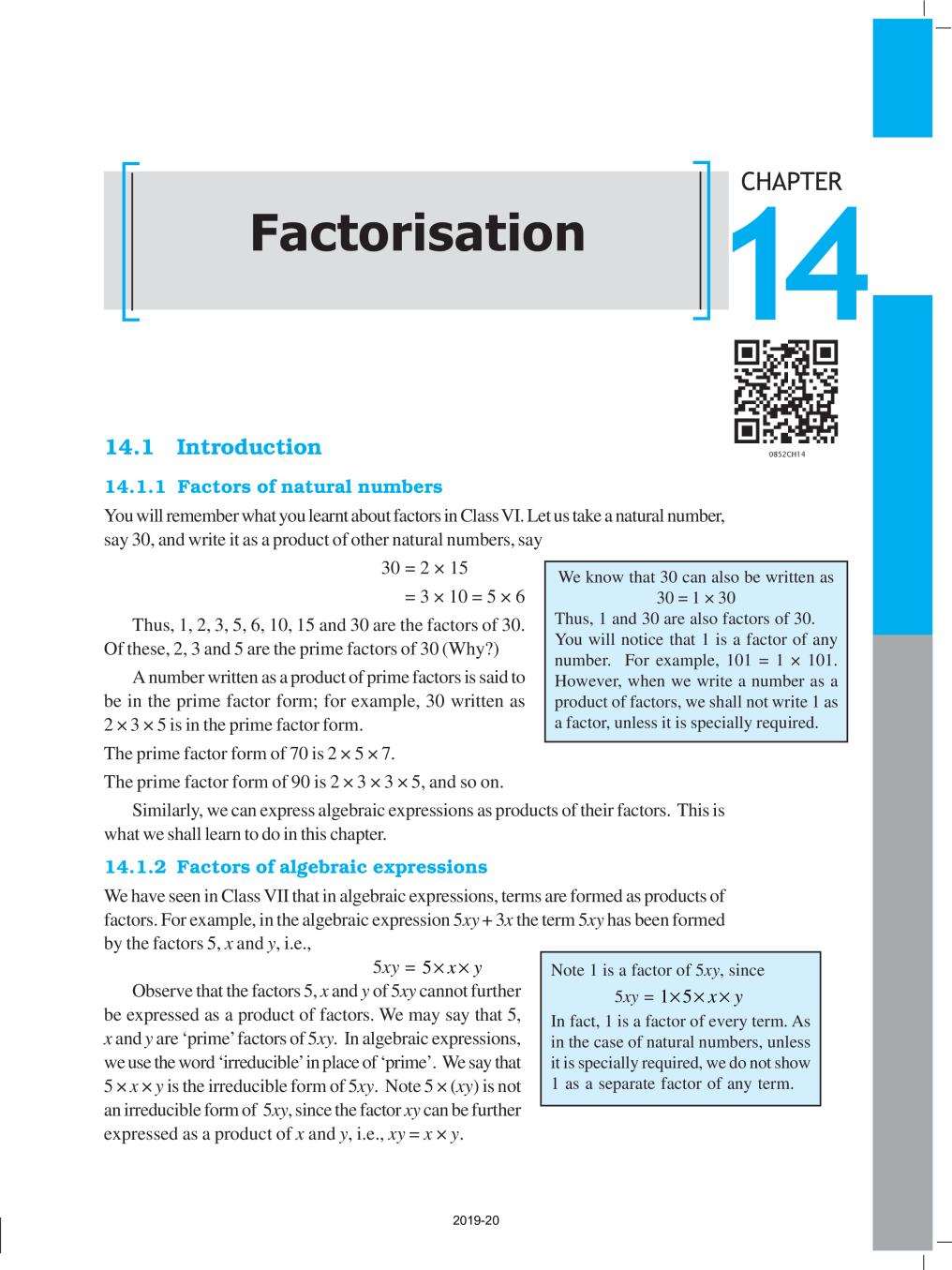 NCERT Book Class 8 Maths Chapter 14 Factorisation - Page 1