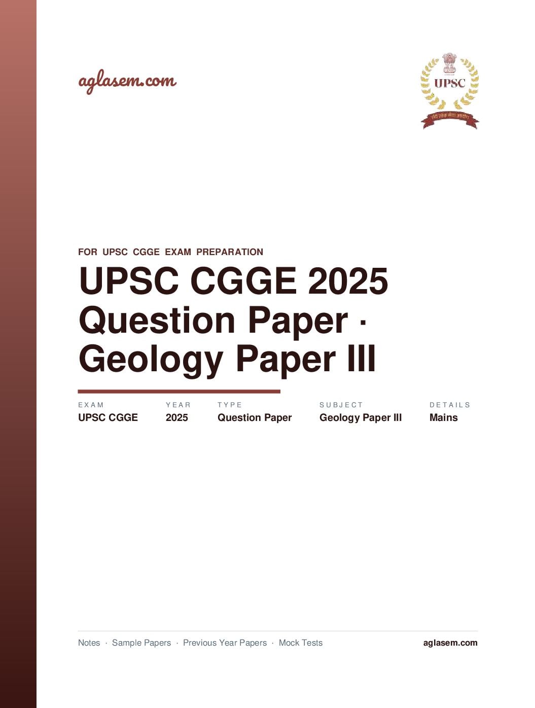 UPSC CGGE 2025 (Mains) Question Paper Geology Paper III - Page 1 of 5