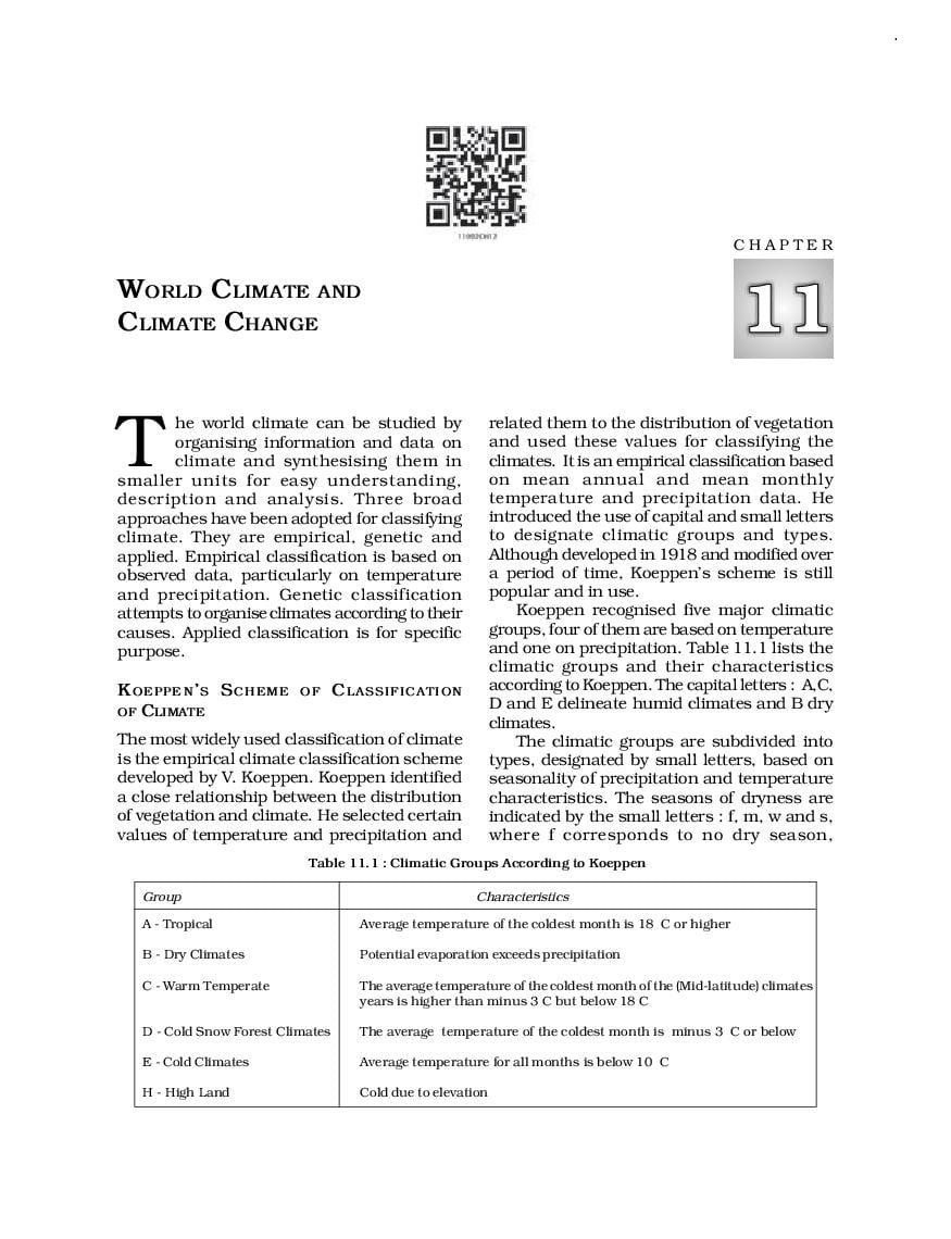 NCERT Book Class 11 Geography (Fundamental of Physical Geography) Chapter 11 World Climate and Climate Change - Page 1