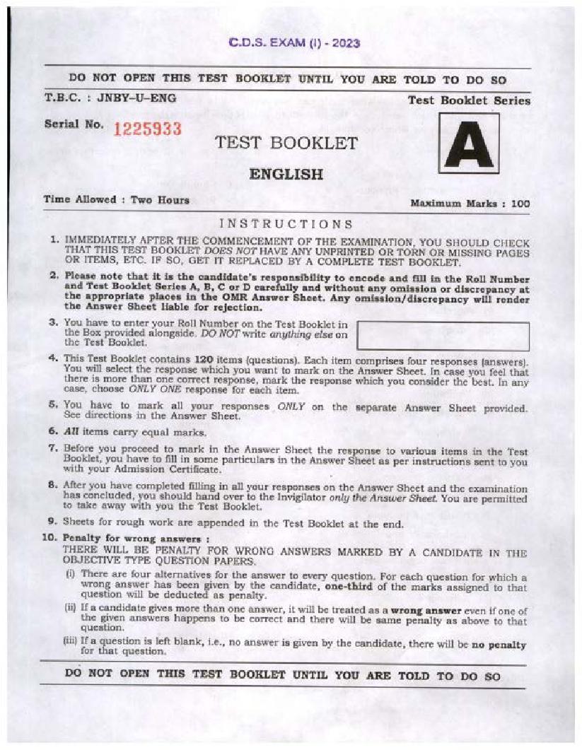 UPSC CDS (I) 2023 Question Paper English - Page 1 of 24