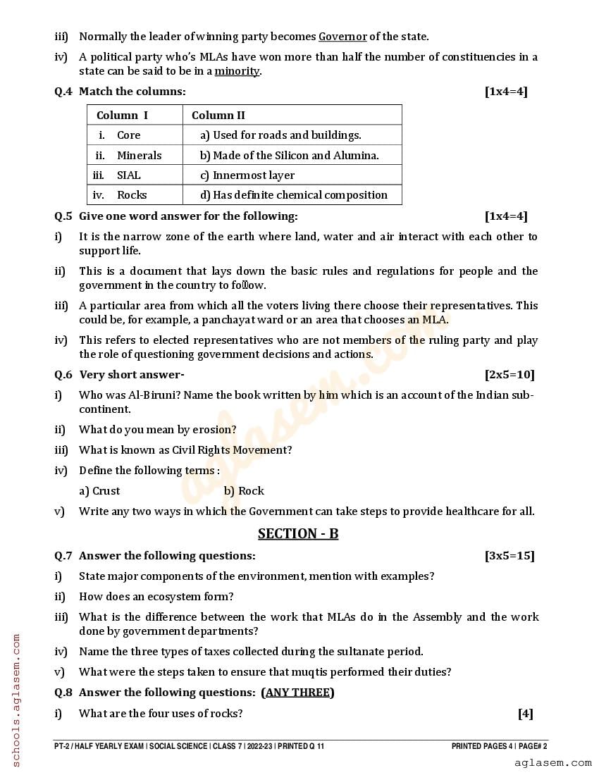 Class Social Science Half Yearly Question Paper Download Th Half Yearly Social Science