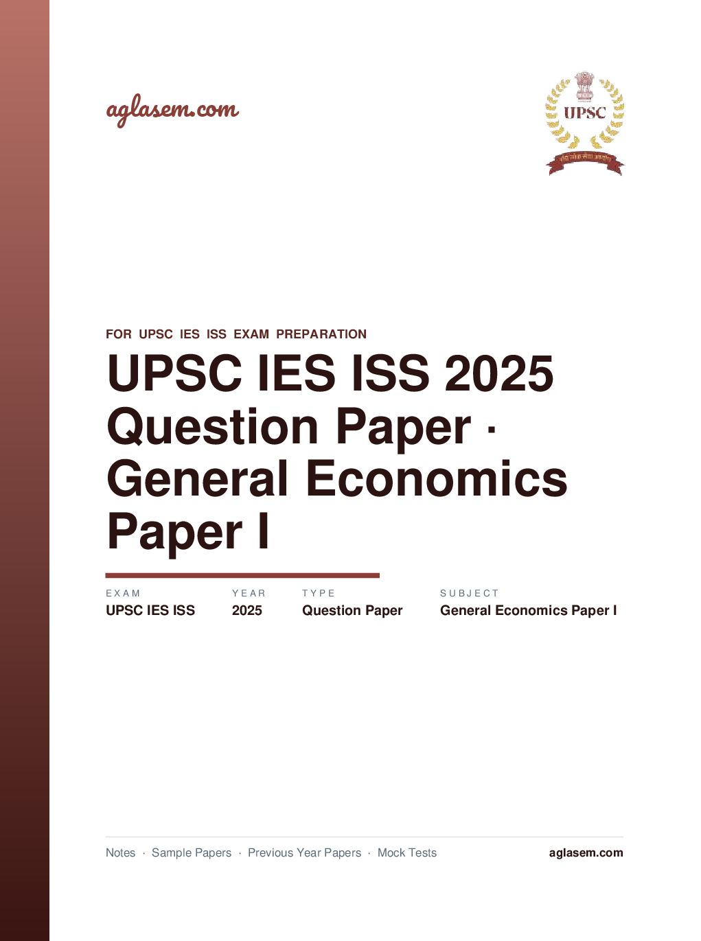 UPSC IES ISS 2025 Question Paper for General Economics Paper I - Page 1 of 9