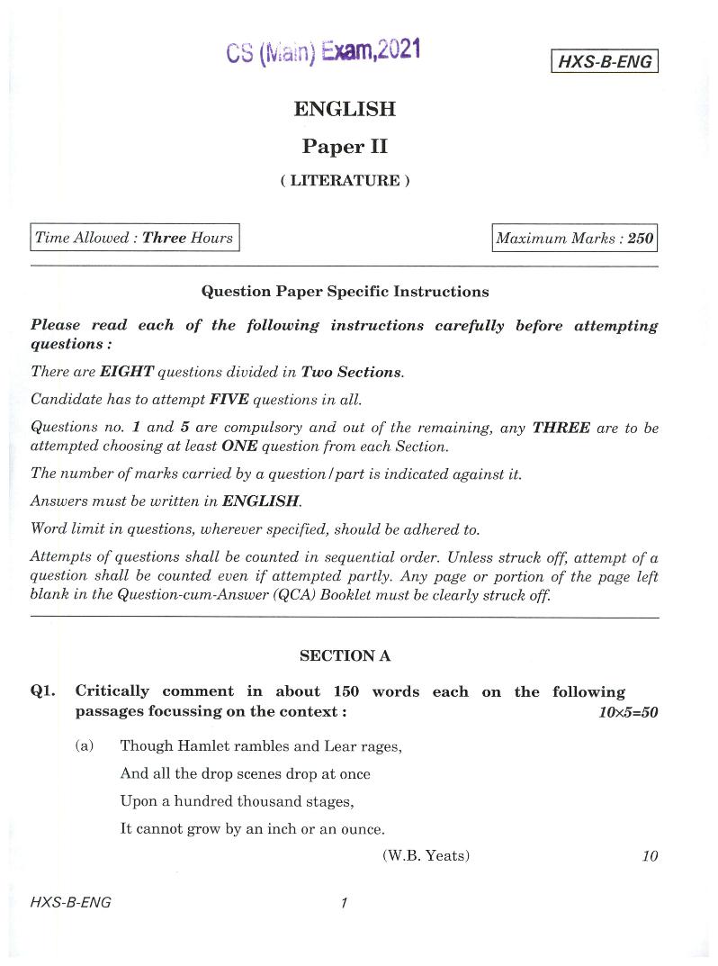 UPSC IAS 2021 Question Paper for English Paper II - Page 1