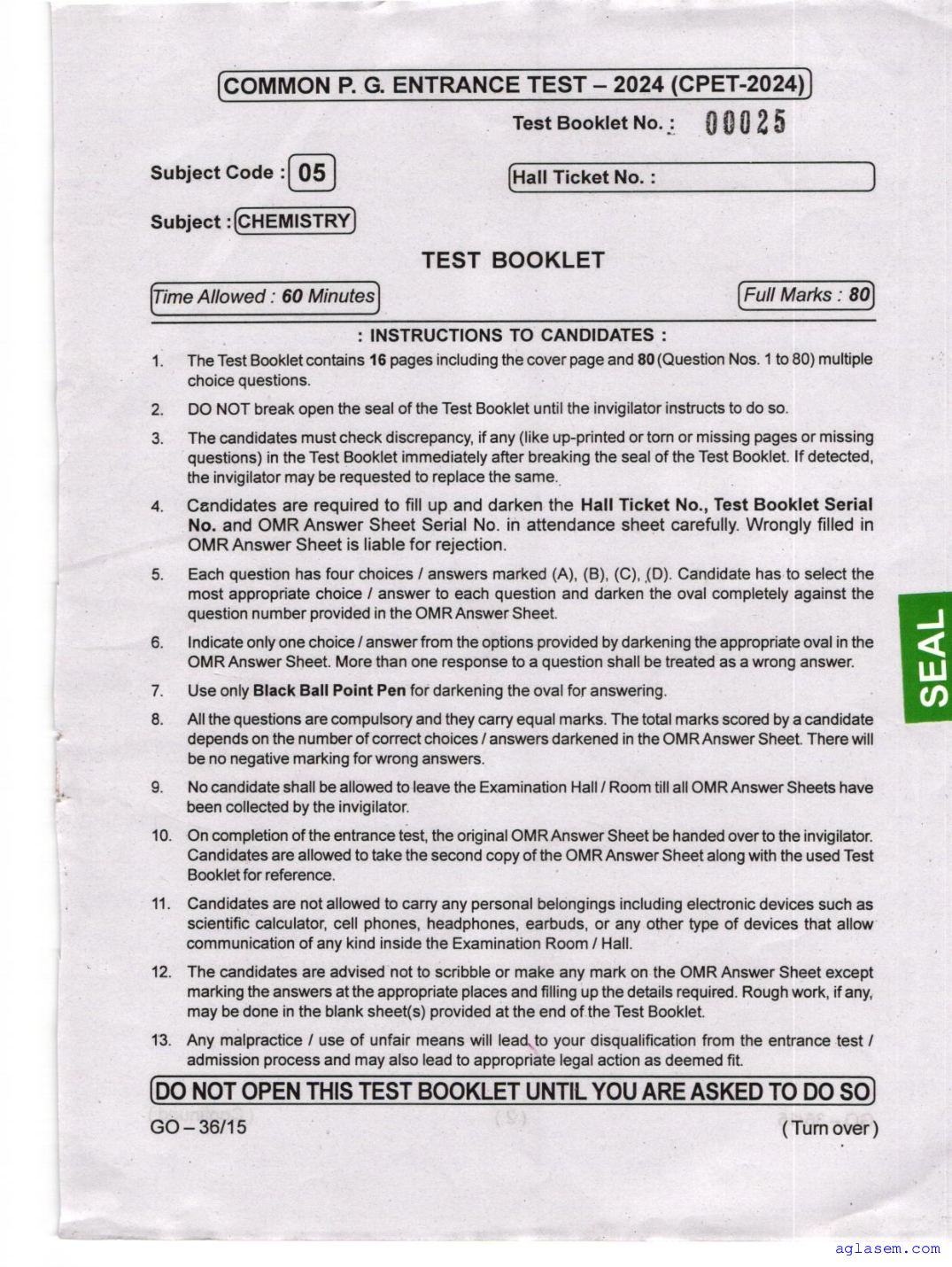 Odisha CPET 2024 Question Paper Chemistry - Page 1 of 16