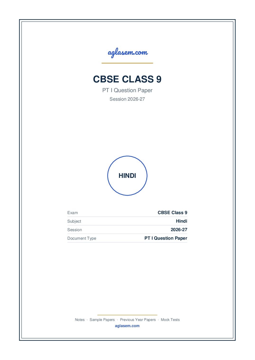 Class 9 PT I Question Paper 2026-27 Hindi - Page 1 of 7