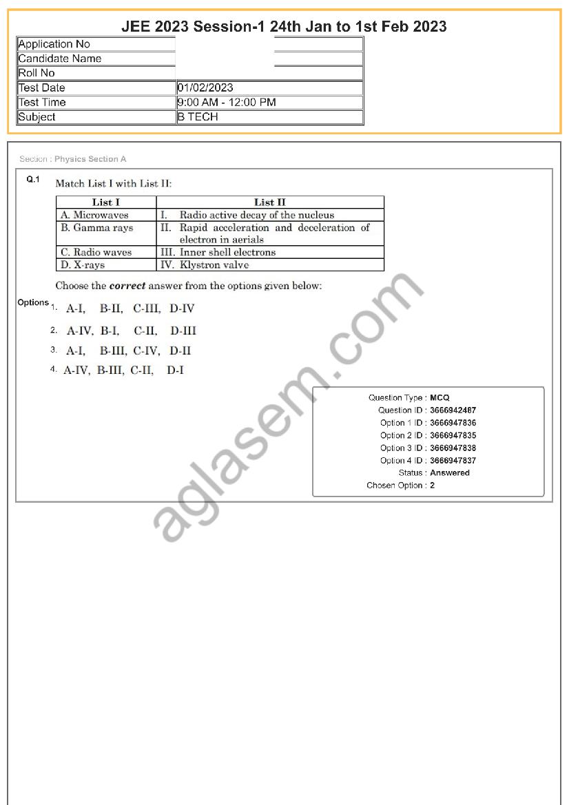 JEE Main 2023 Question Paper - 01 Feb Shift 1 - Page 1