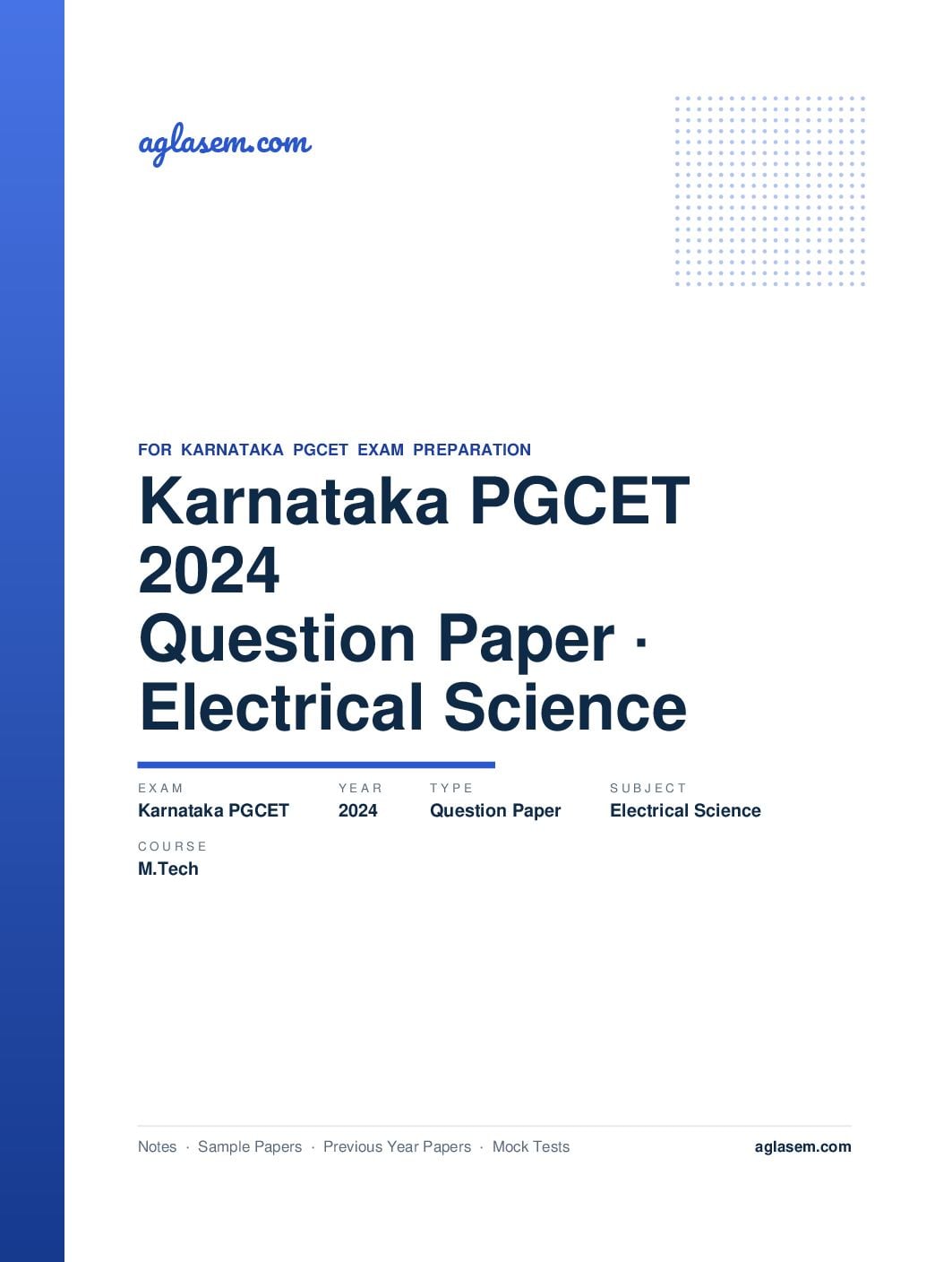 Karnataka PGCET 2024 Question Paper M.Tech Electrical Science - Page 1 of 25