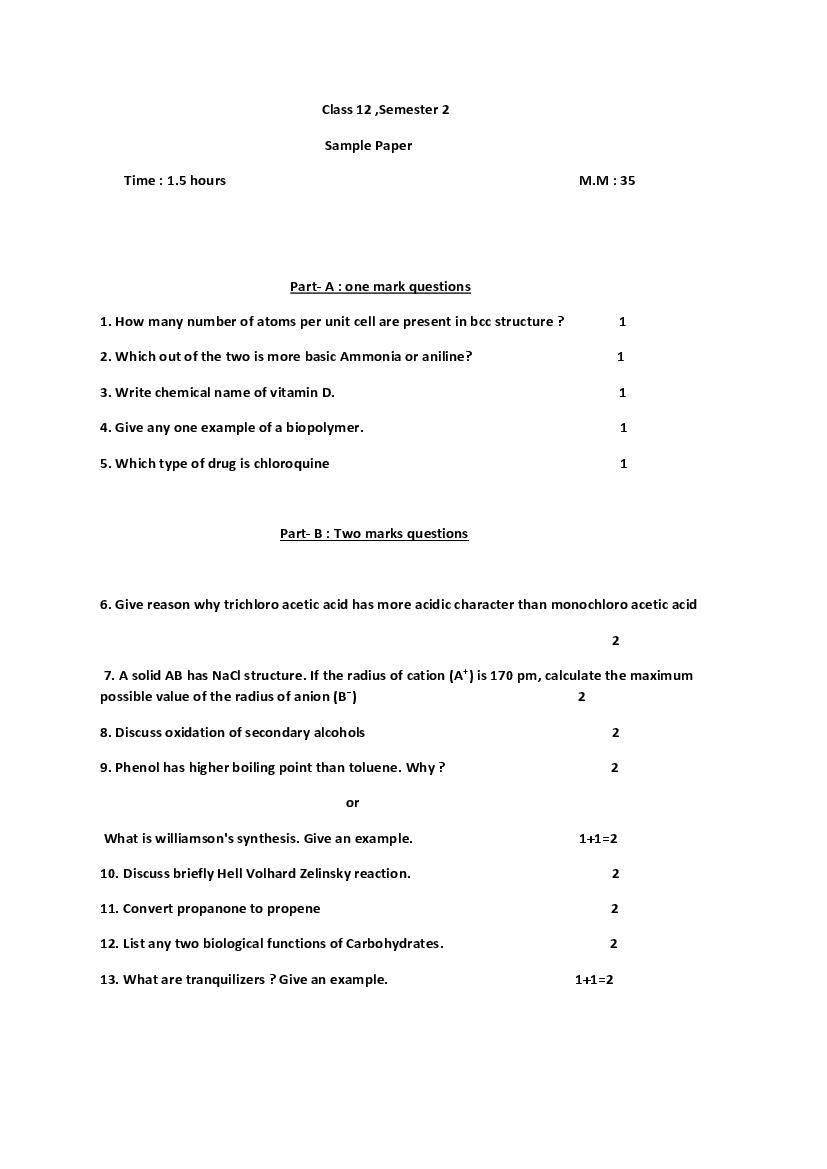 PSEB 12th Model Test Paper 2022 Chemistry Term 2 - Page 1