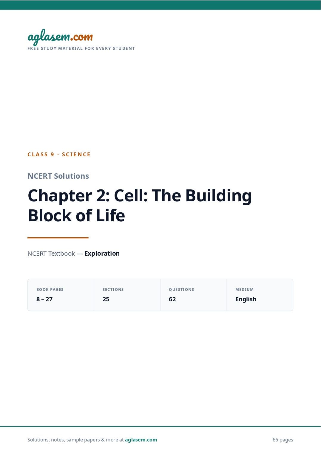 NCERT Solutions Class 9 Science Chapter 2 Cell the Building Block of Life - Page 1 of 67