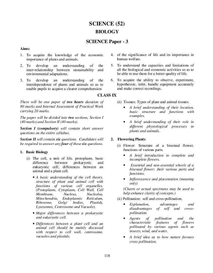 ICSE Class 10 Syllabus 2023 Biology - Page 1