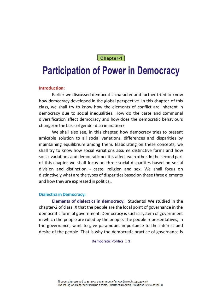 Bihar Board Class 10 Democratic Politics TextBook - Page 1