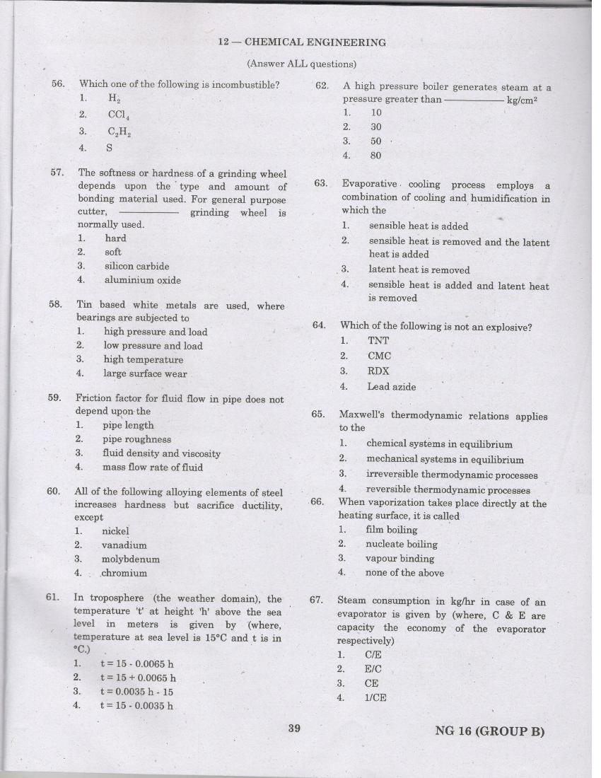 TANCET 2016 Question Paper for Chemical Engineering - Page 1