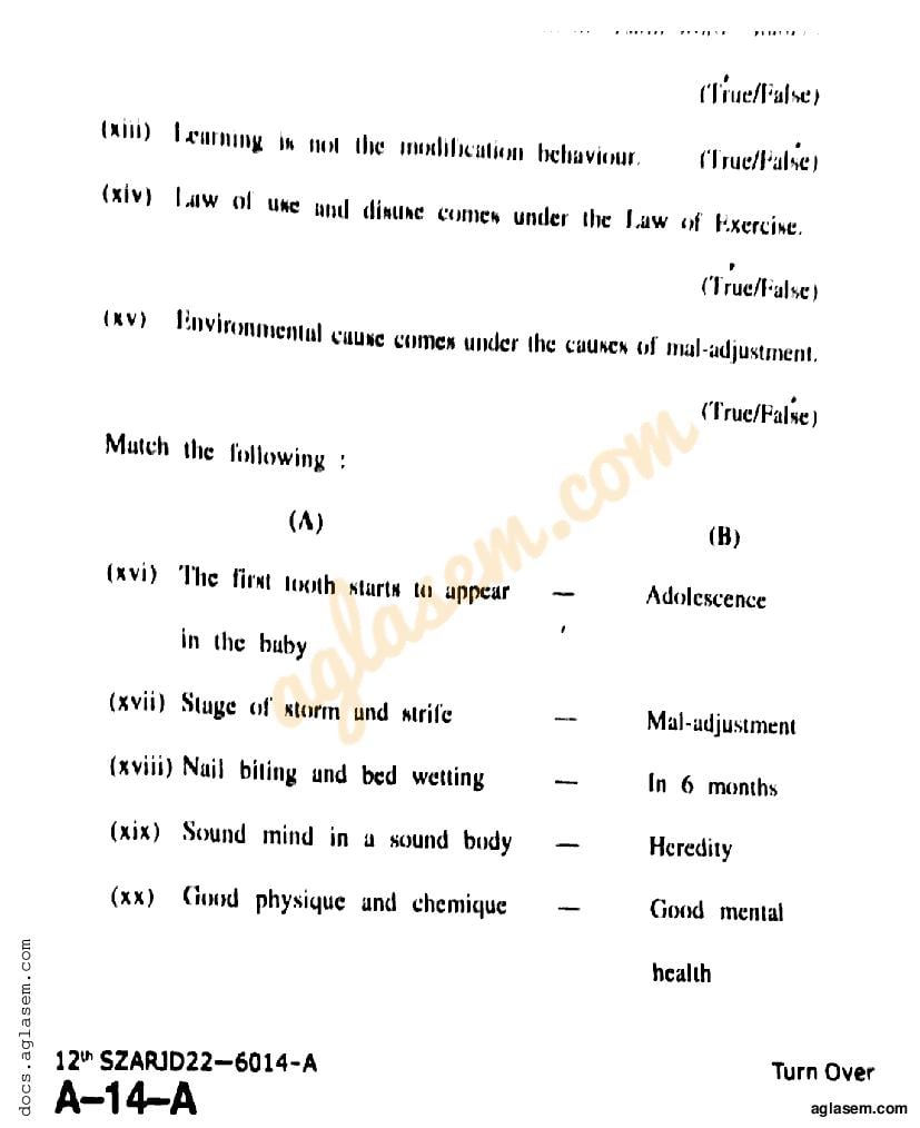 JKBOSE Class 12th Education Question Paper (PDF)