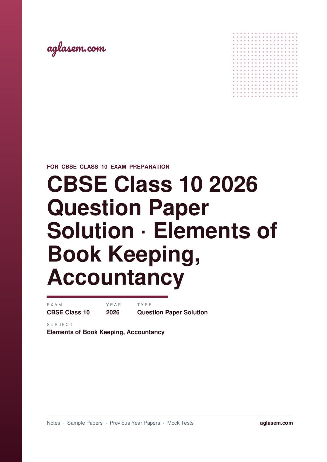 CBSE Class 10 Question Paper 2026 Solution Elements of Book Keeping & Accountancy - Page 1 of 10