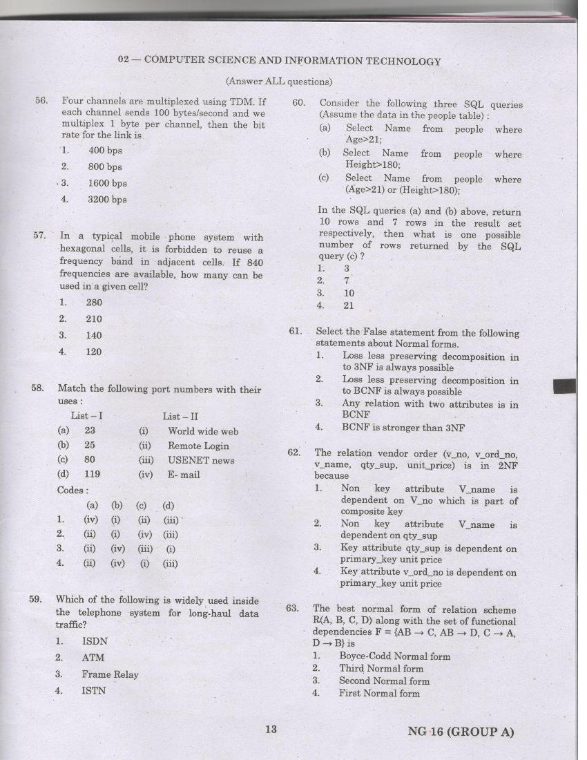 TANCET 2016 Question Paper for Computer Science Engineering and Information Technology - Page 1