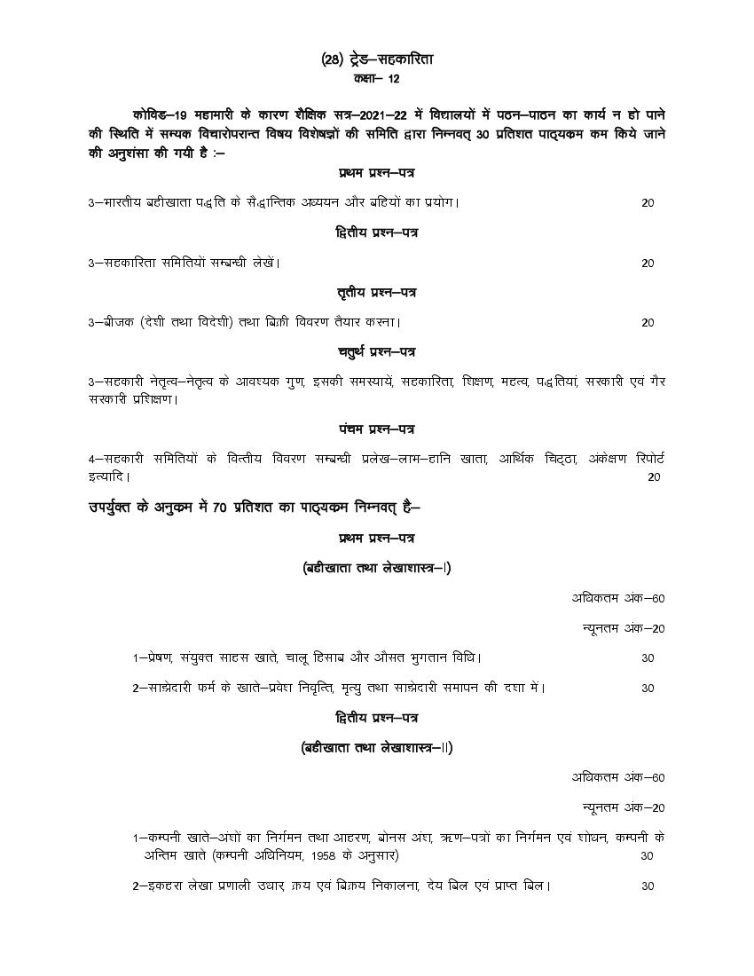 UP Board Class 12 Syllabus 2022 Trade Coorperative - Page 1