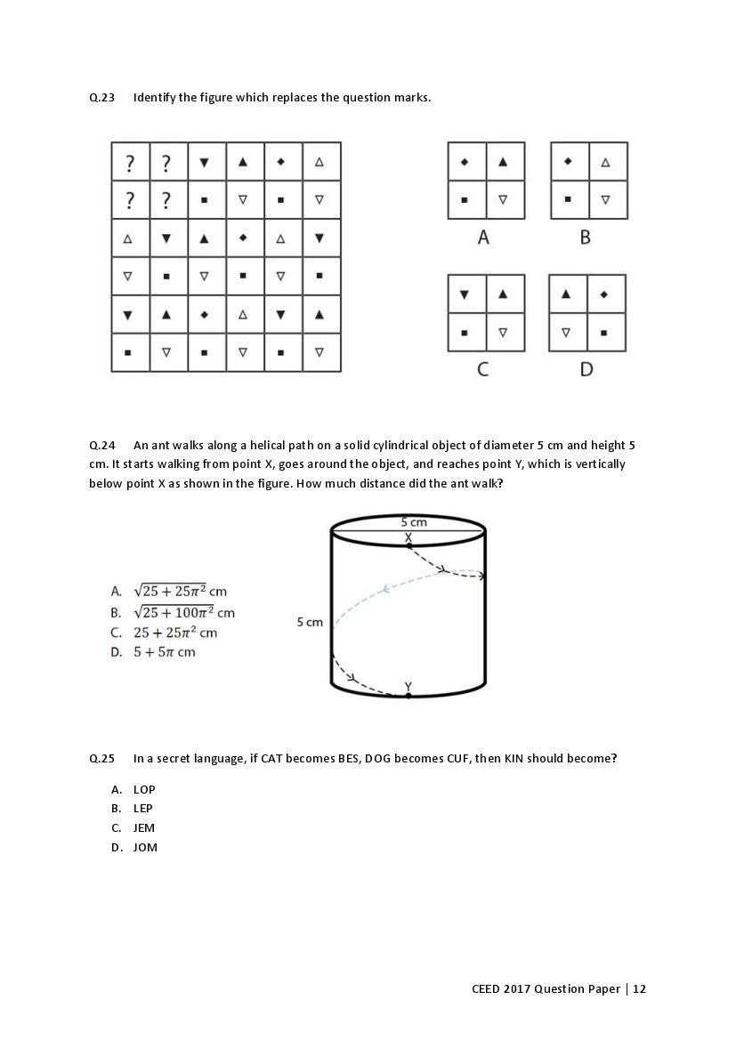 CEED 2017 Question Paper PDF (Official, Part A and Part B)