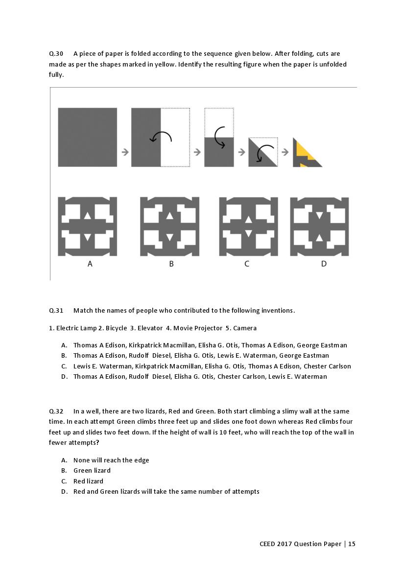 CEED 2017 Question Paper PDF (Official, Part A and Part B)