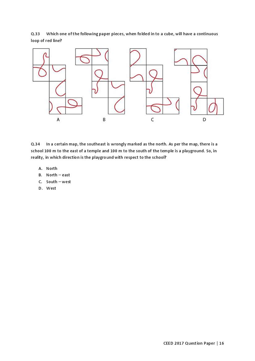 CEED 2017 Question Paper PDF (Official, Part A and Part B)