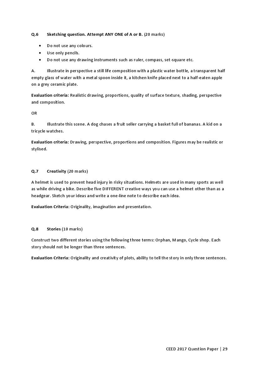 CEED 2017 Question Paper PDF (Official, Part A and Part B)