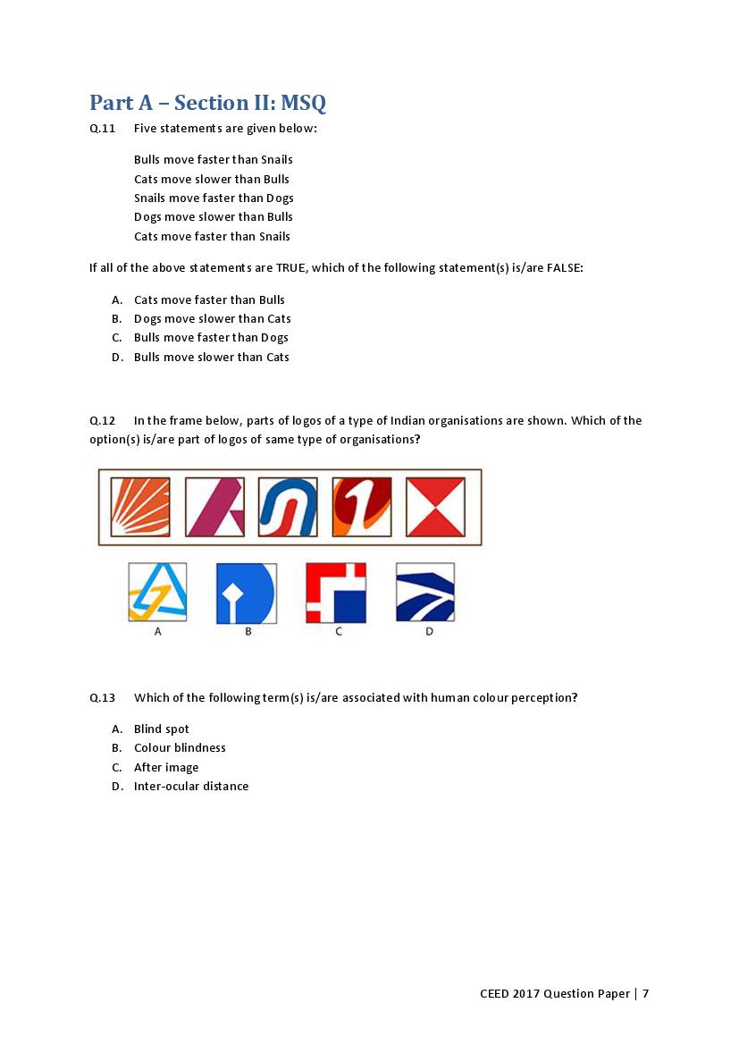 CEED 2017 Question Paper PDF (Official, Part A and Part B)