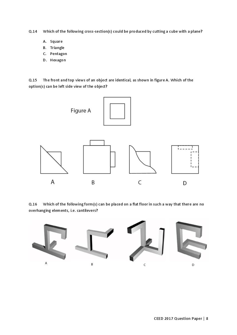 CEED 2017 Question Paper PDF (Official, Part A and Part B)