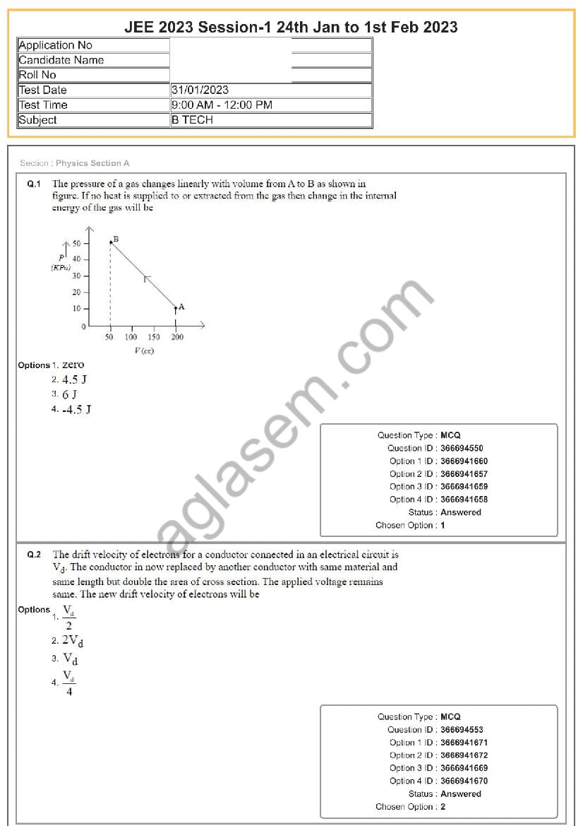 JEE Main 2023 Question Paper - 31 Jan Shift 1 - Page 1