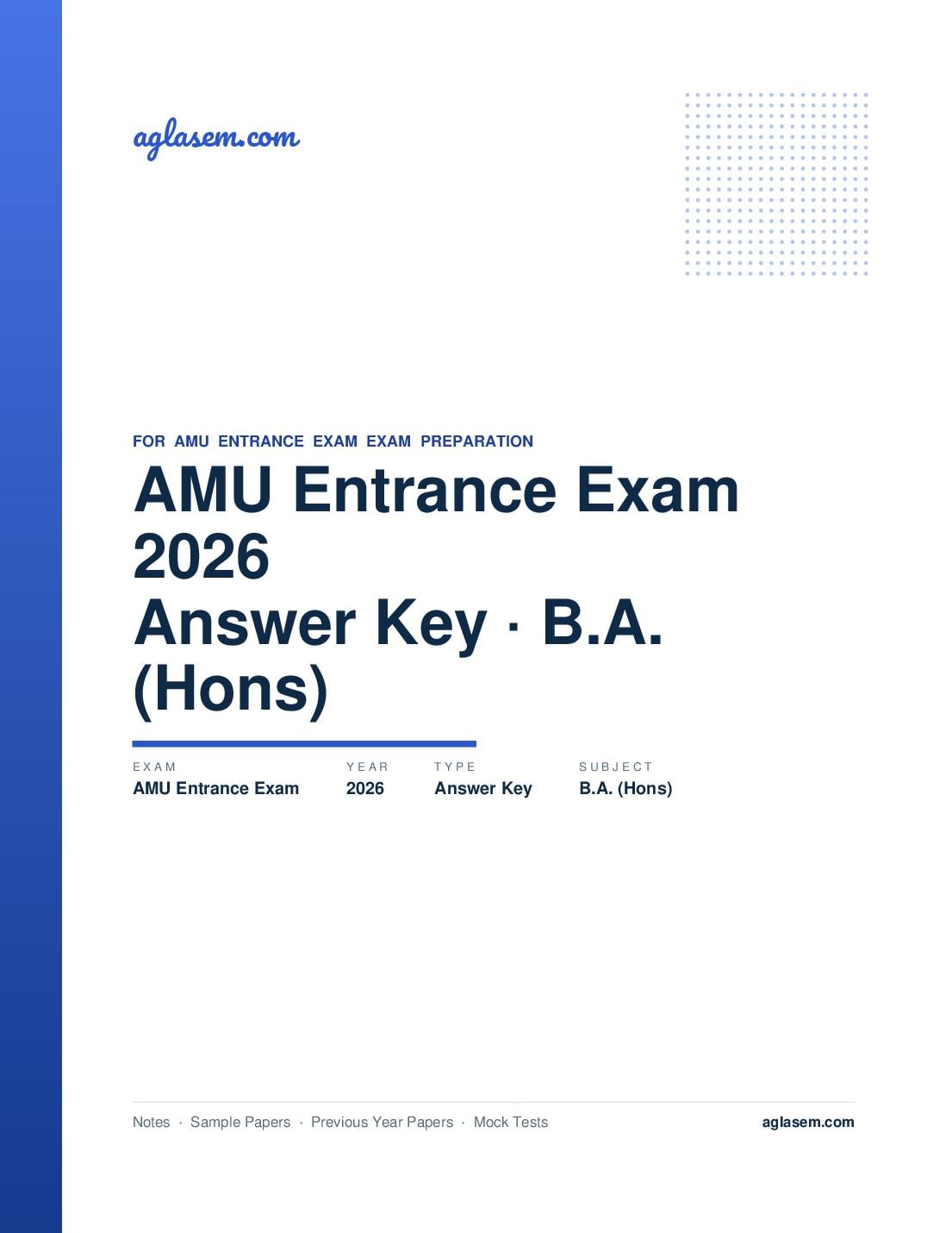 AMU Entrance Exam 2026 Answer Key B.A. (Hons) - Page 1 of 3