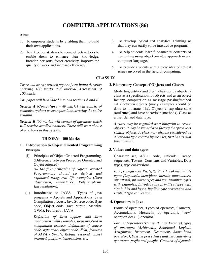 ICSE Class 10 Syllabus 2023 Computer Applications - Page 1