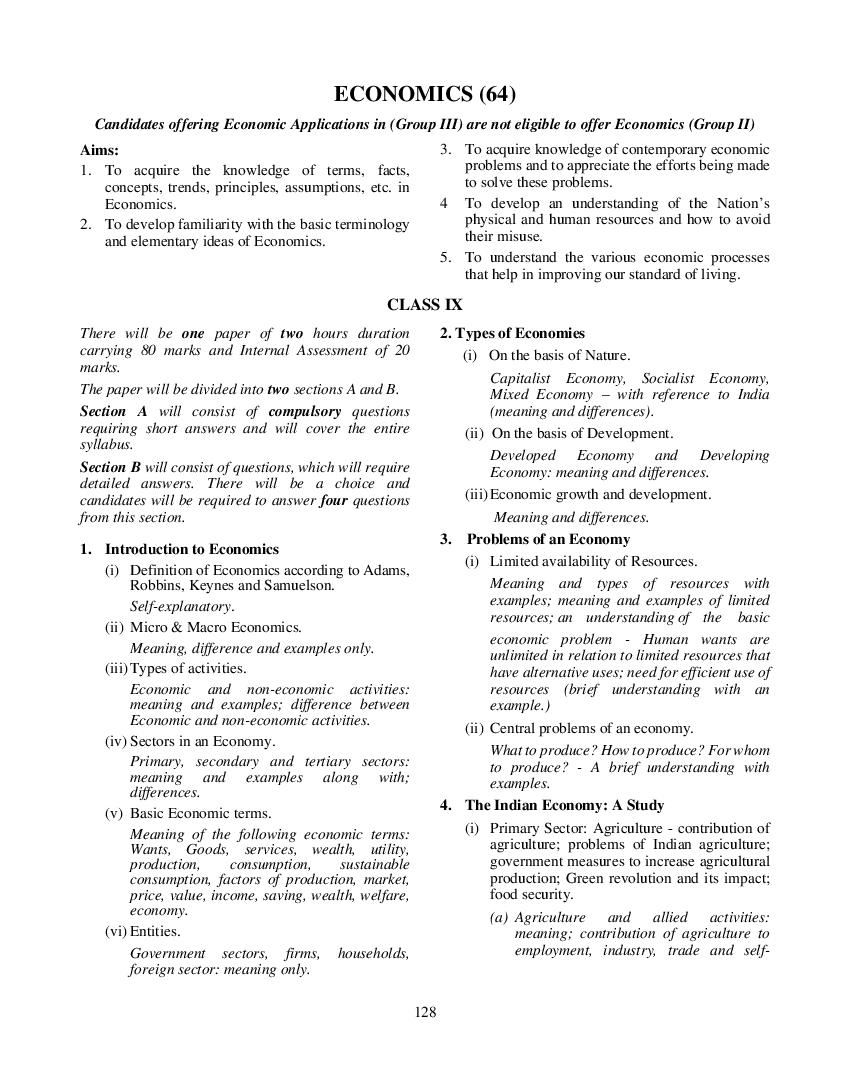 ICSE Class 10 Syllabus 2023 Economics - Page 1