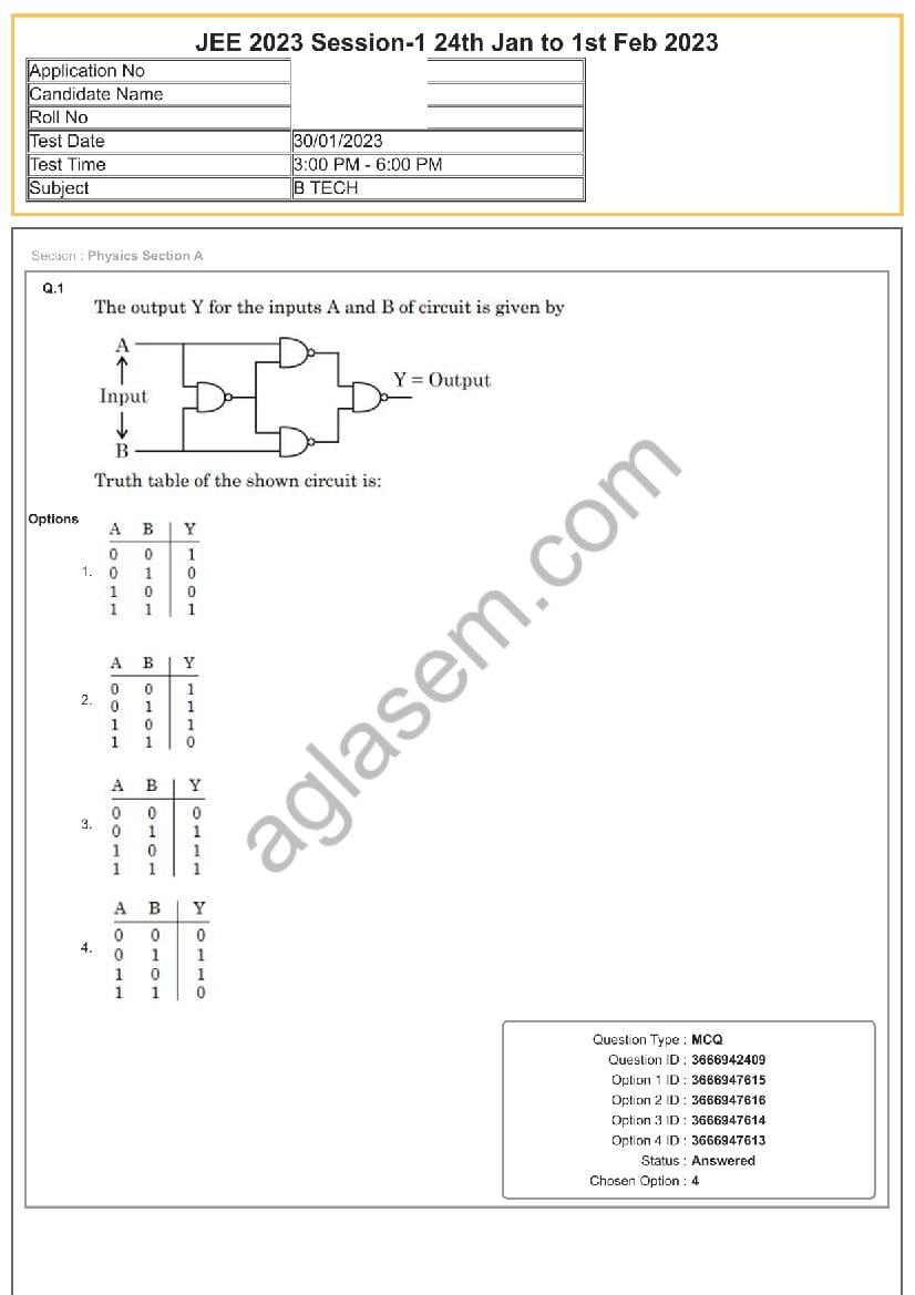 JEE Main 2023 Question Paper 30 Jan Shift 2