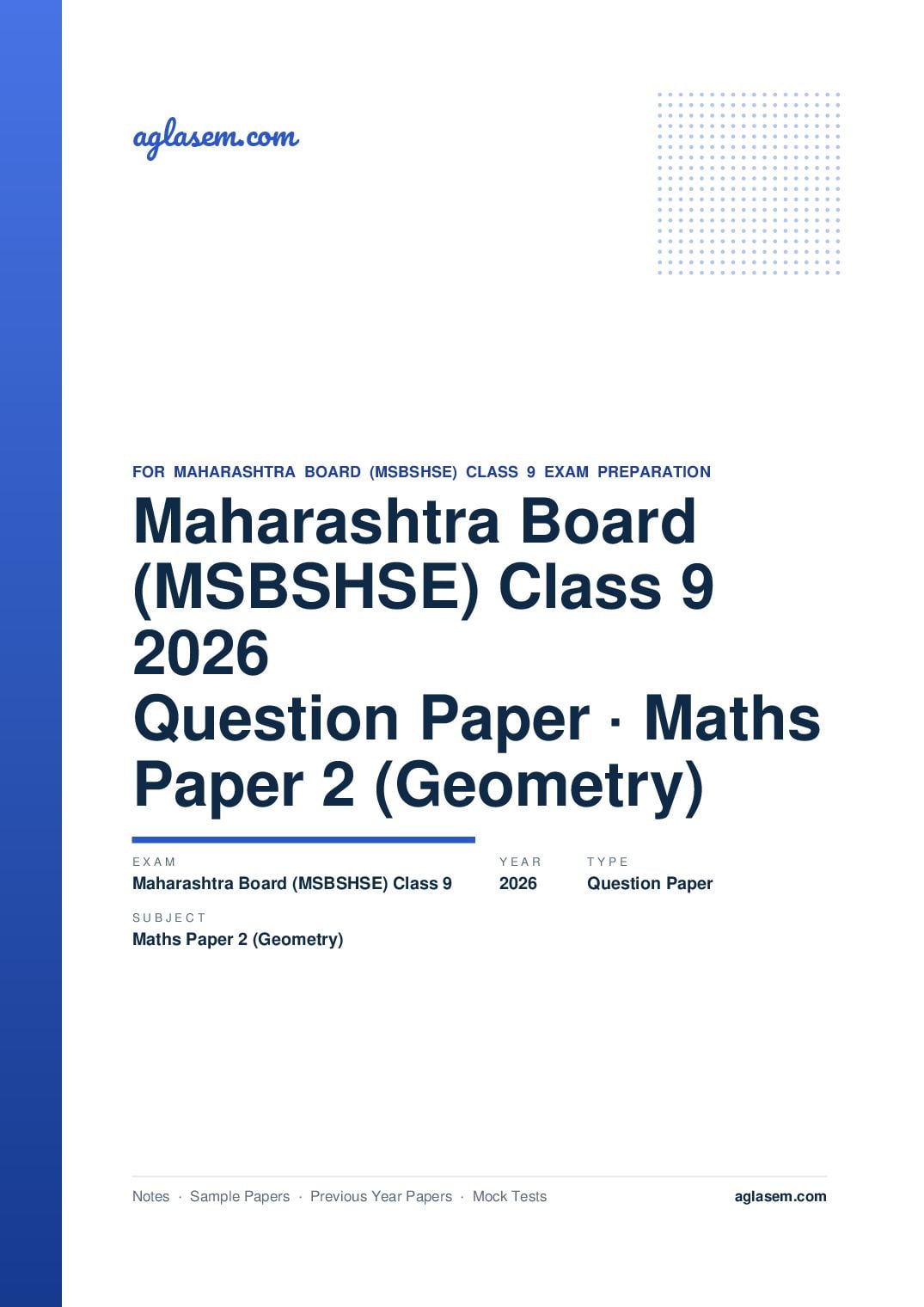 MH 9th Question Paper 2026 Maths Paper 2 (Geometry) - Page 1 of 5