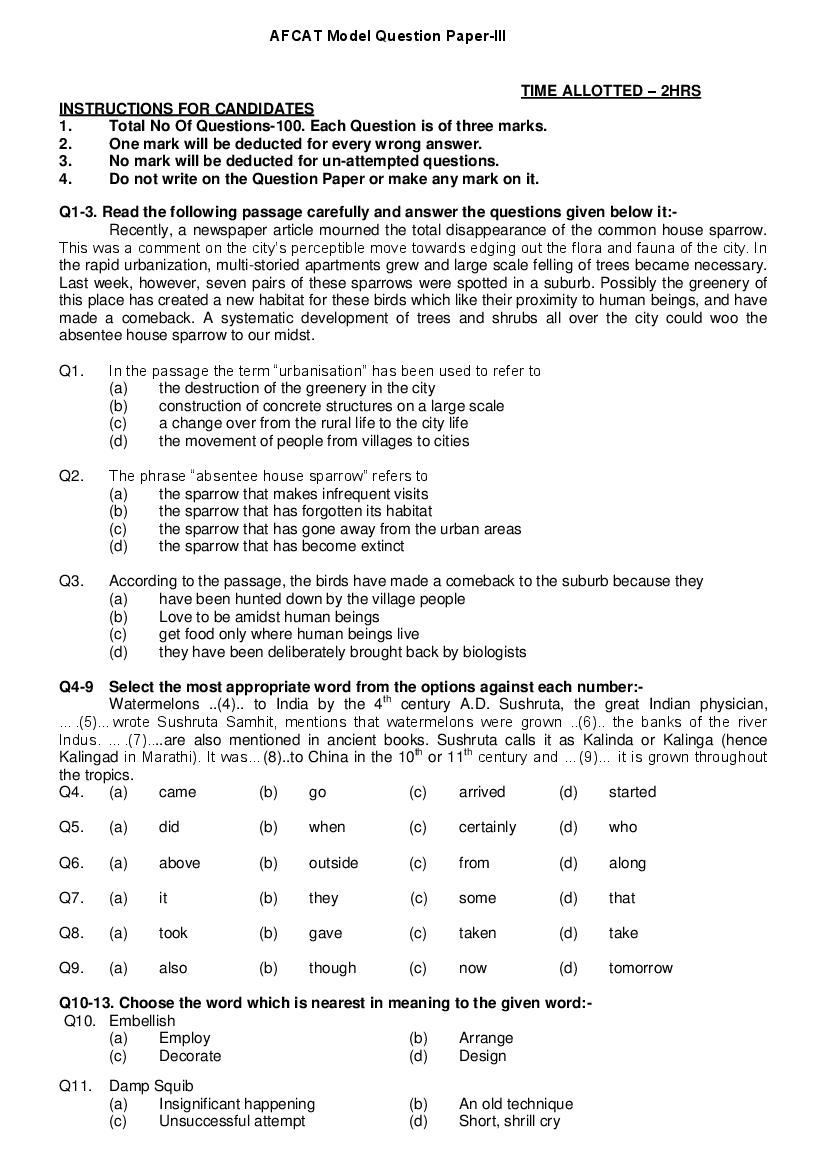 AFCAT Sample Paper Set 3 - Page 1