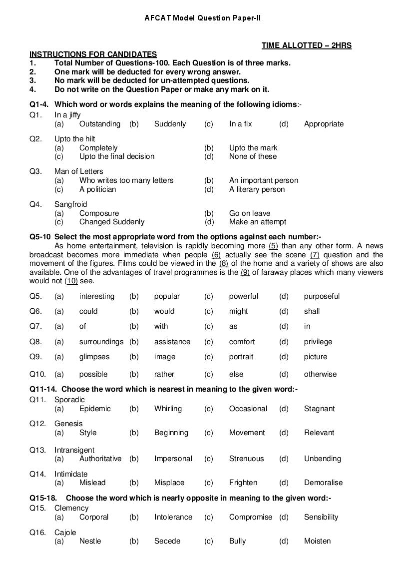 AFCAT Sample Paper Set 2 - Page 1
