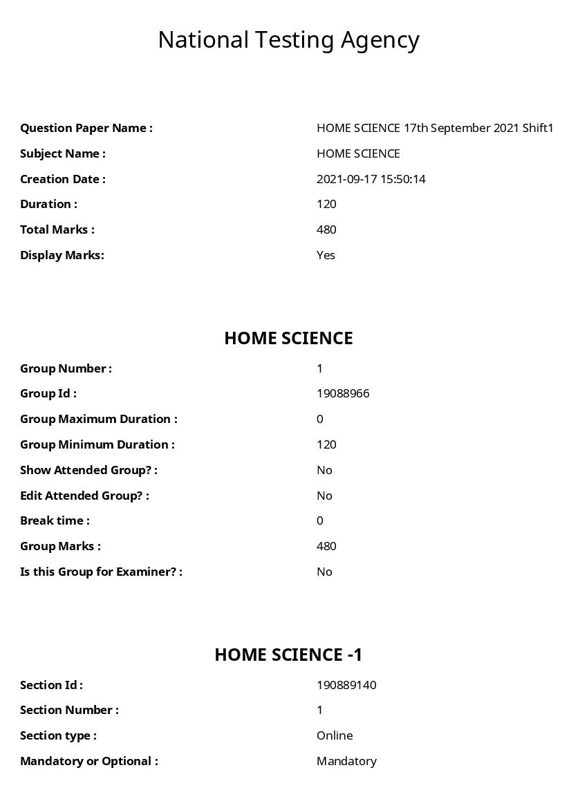 ICAR AIEEA PG 2021 Question Paper Home Science - Page 1