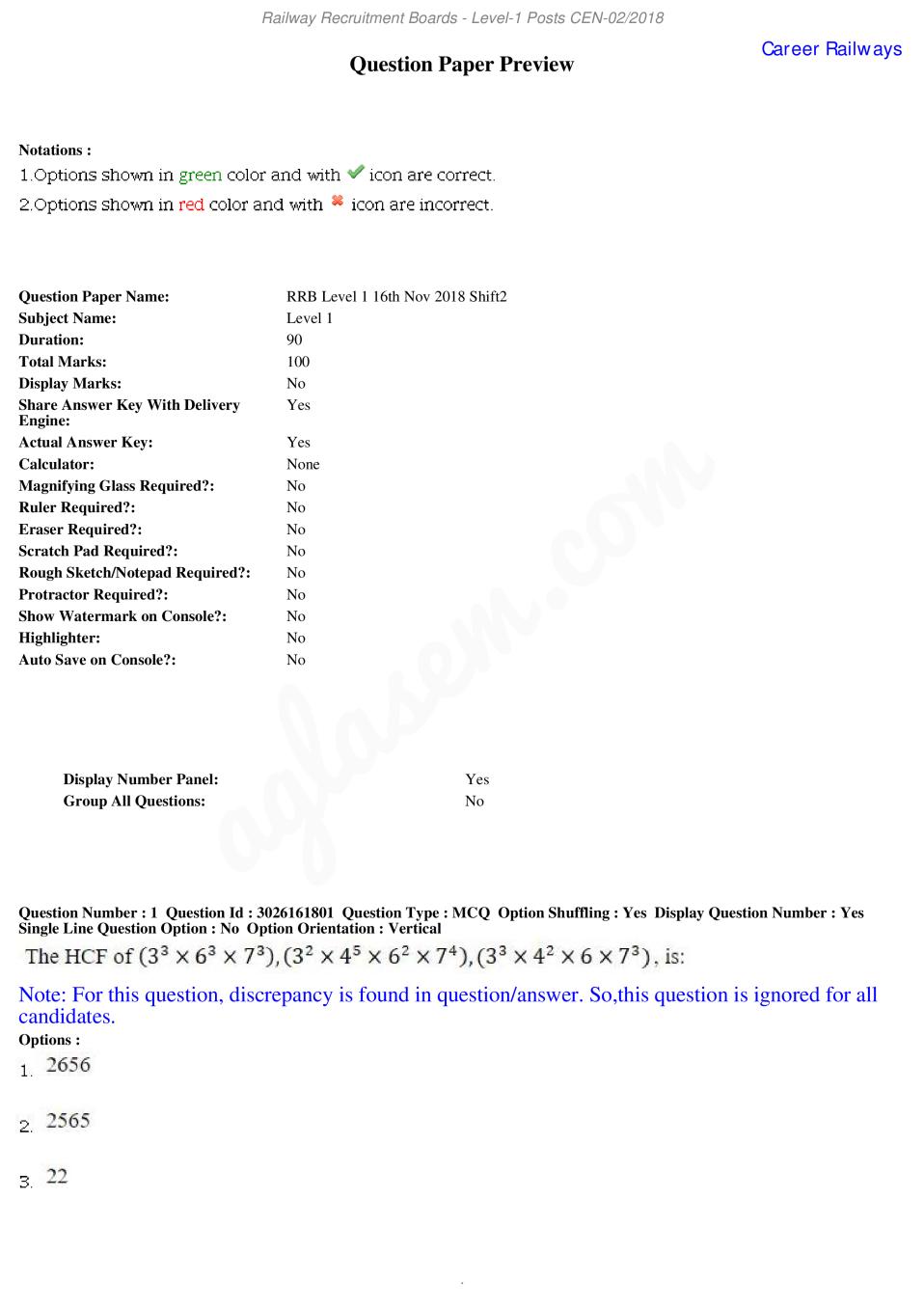 RRB Group D Question Paper 16 Dec 2019 in English - Page 1