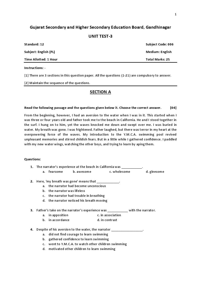 GSEB Std 12 General Question Paper 2020 English FL (English Medium) - Page 1