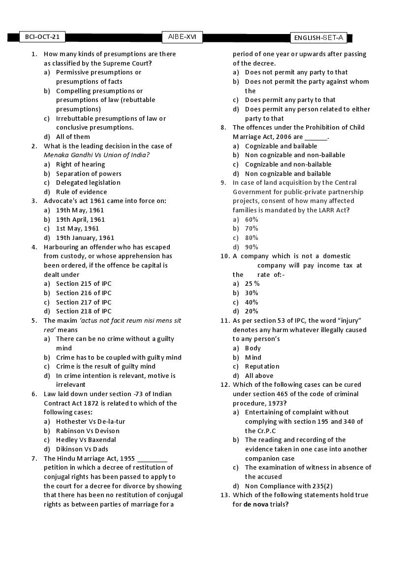 AIBE 16 Question Paper with Answer Key - Page 1