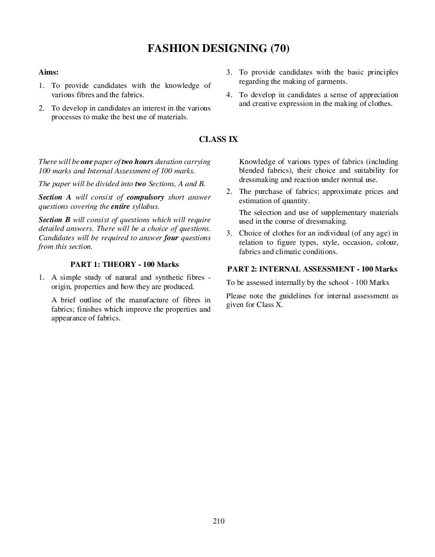ICSE Class 10 Syllabus 2023 Fashion Designing - Page 1