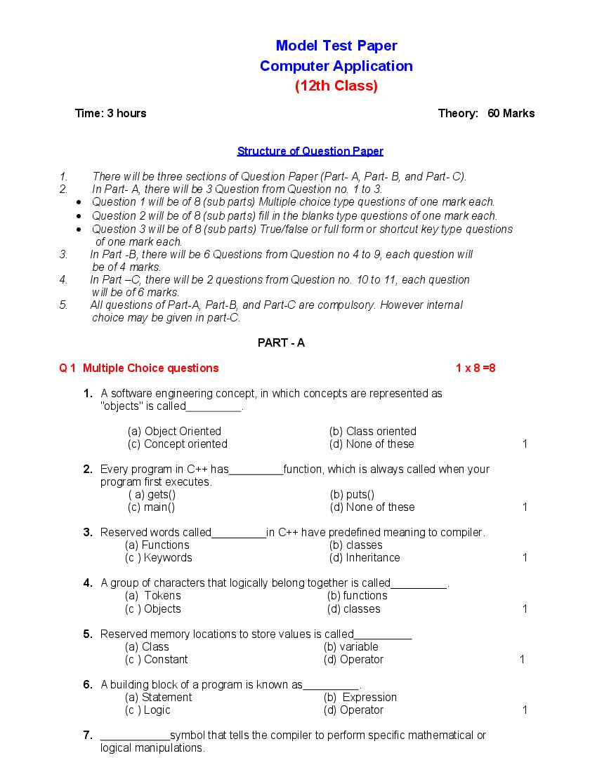 PSEB 12th Model Test Paper 2023 Computer Application - Page 1