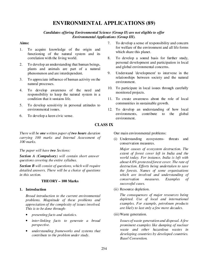 ICSE Class 10 Syllabus 2023 Environmental Applications - Page 1