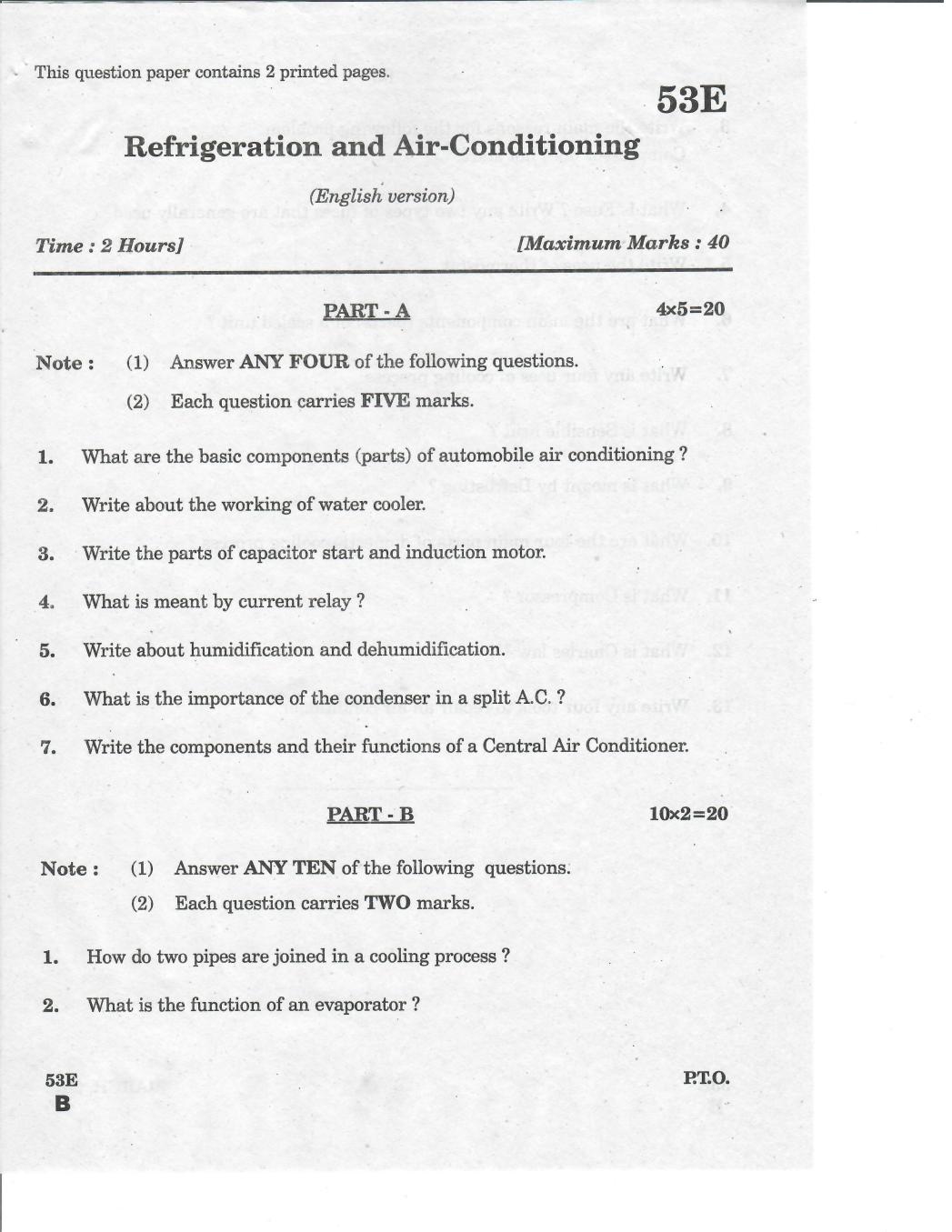 AP 10th Class Question Paper 2019 Refrigeration And Air Conditioning (English Medium) - Page 1