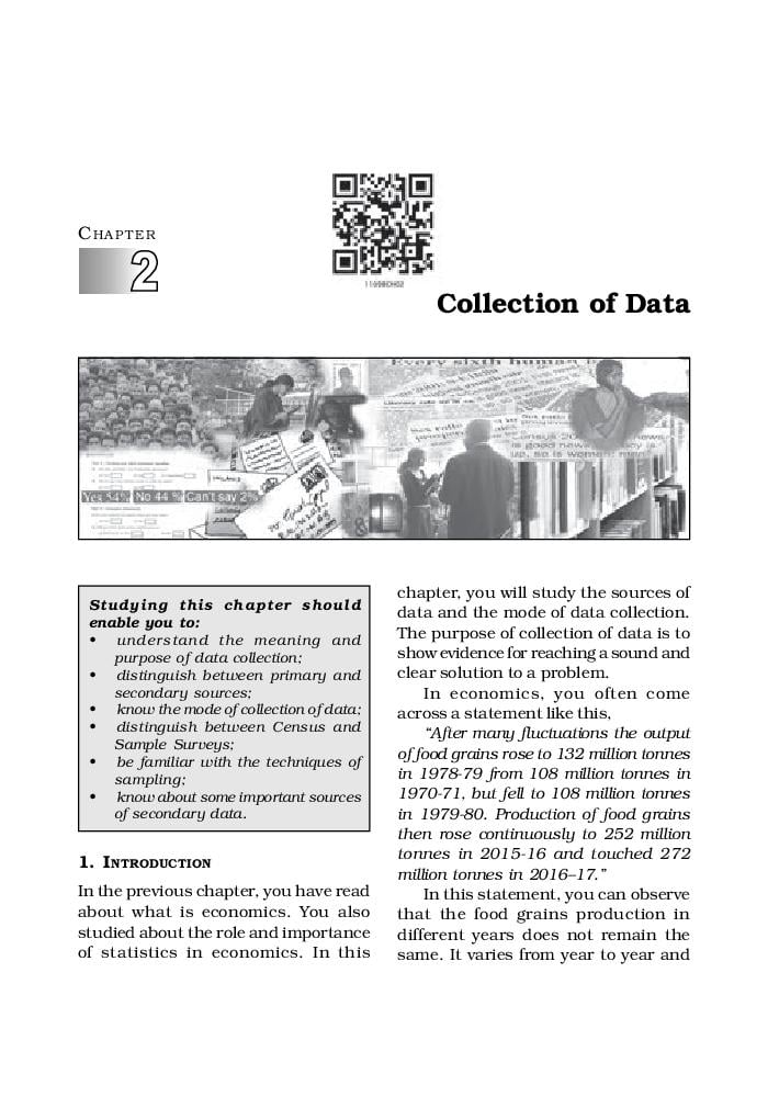 NCERT Book Class 11 Economics (Statistics for Economics) Chapter 2 Collection of Data - Page 1